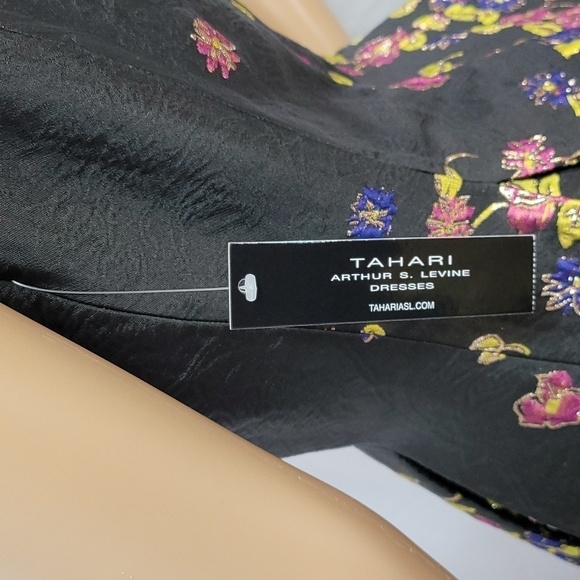 Tahari by Asl Fit and Flare Midi Metallic Floral Accents Cocktail Dress - Picture 8 of 17